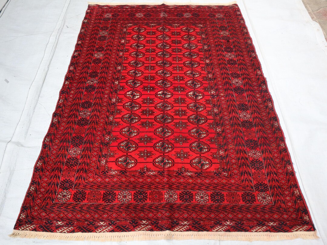 ⚫︎Vintage rug⚫︎114cm×47cm　トルクメン絨毯　アフガン 4x6 Ft Afghan Vintage Rug, Handmade Turkmen Tribal Tekke Ethnic