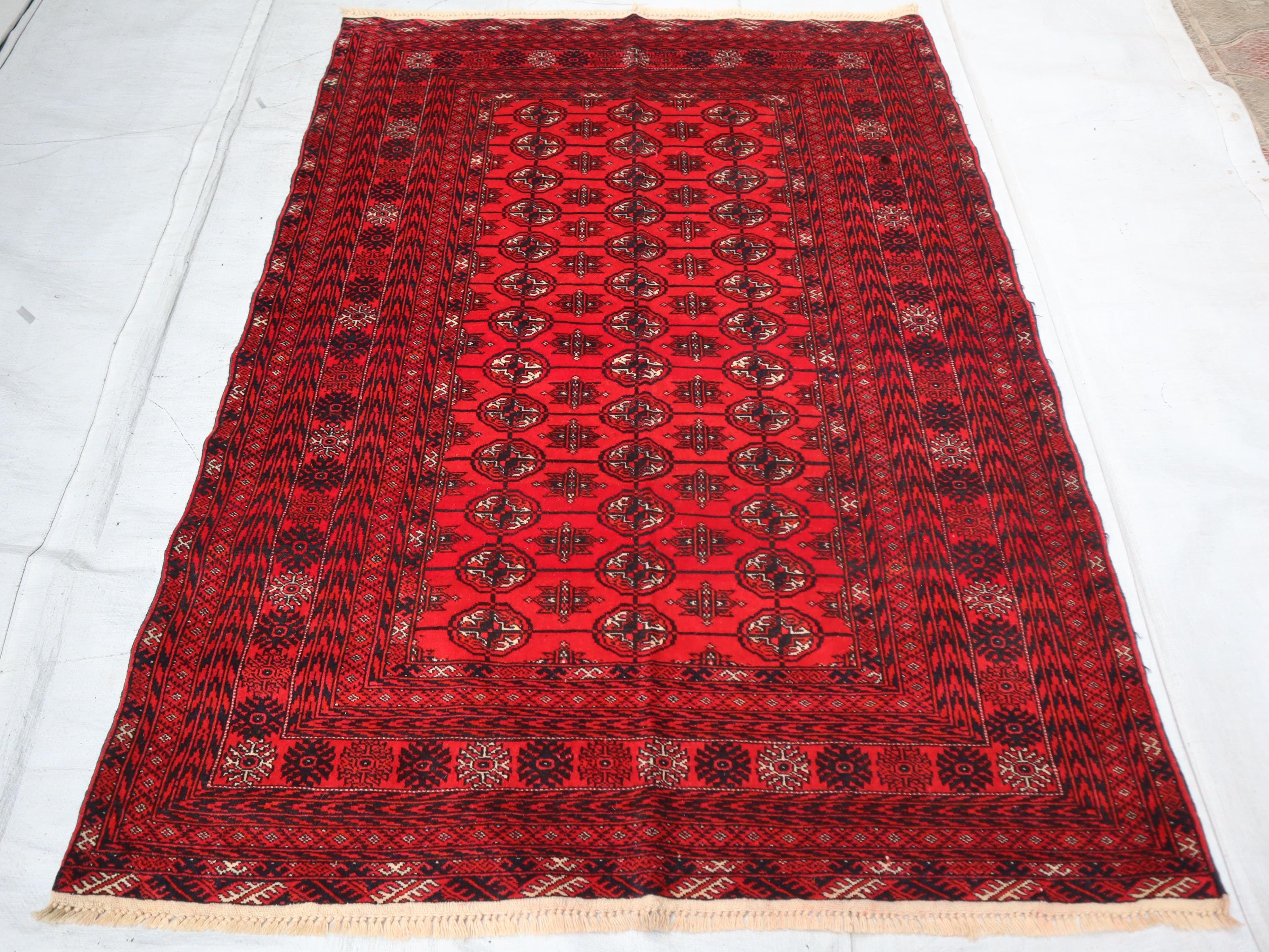 ✦Vintage Afghan Rug✦　190cm×98cm　ペルシャ絨毯 4x6 Ft Afghan Vintage Rug, Handmade Turkmen Tribal Tekke Ethnic