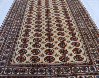 6x10 Handmade Turkmen Silk rug, Afghan Fine Quality Beige Red Orange Large Silk Carpet, Vintage Oriental traditional rug living room rug