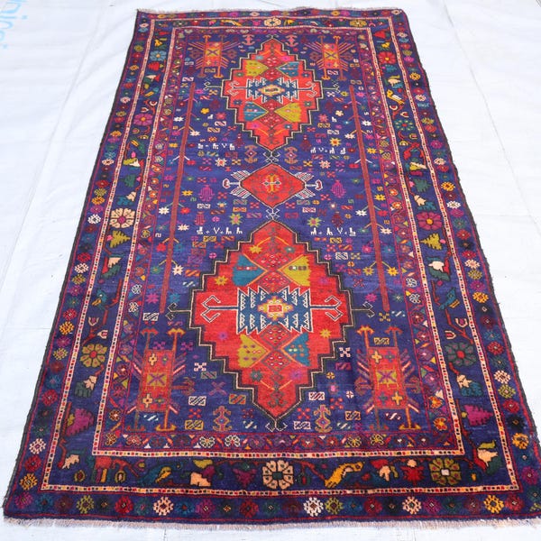 Collectors piece Vintage Heriz rug 4x7, Afghan hand-knotted Antique tribal baluchi oriental midcentury modern, livingroom rug, bedroom