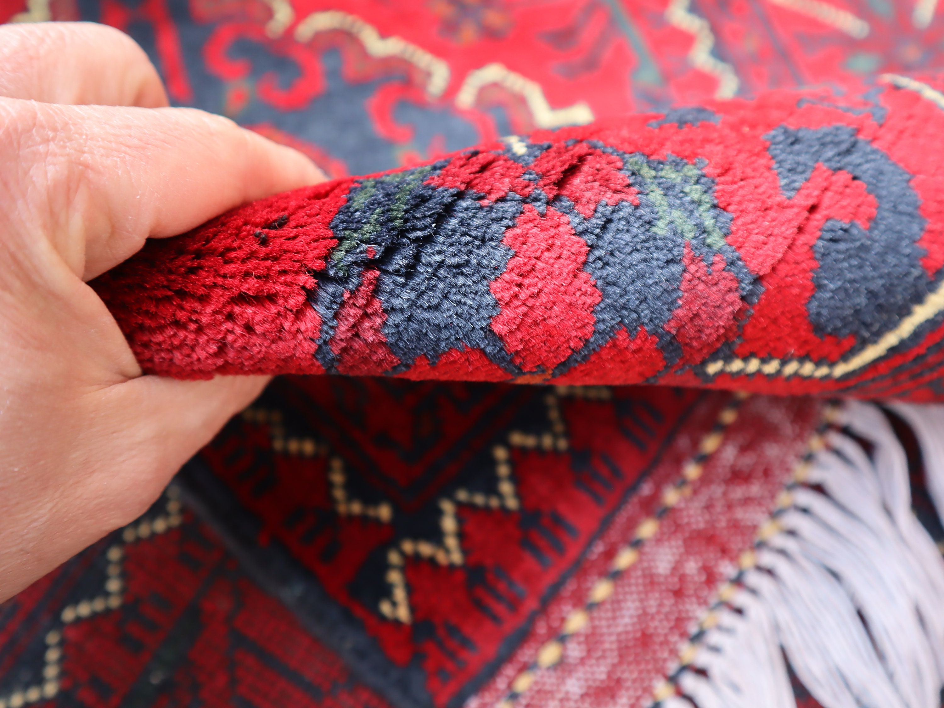 2x6 レッド アフガニスタン ボハラ ランナー ラグ、ハンドメイドの