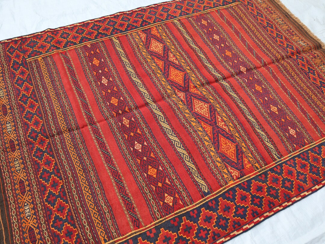 vintage キリム　絨毯 4 x 6フィートのアンティークキリムラグ、ヴィンテージ幾何学模様