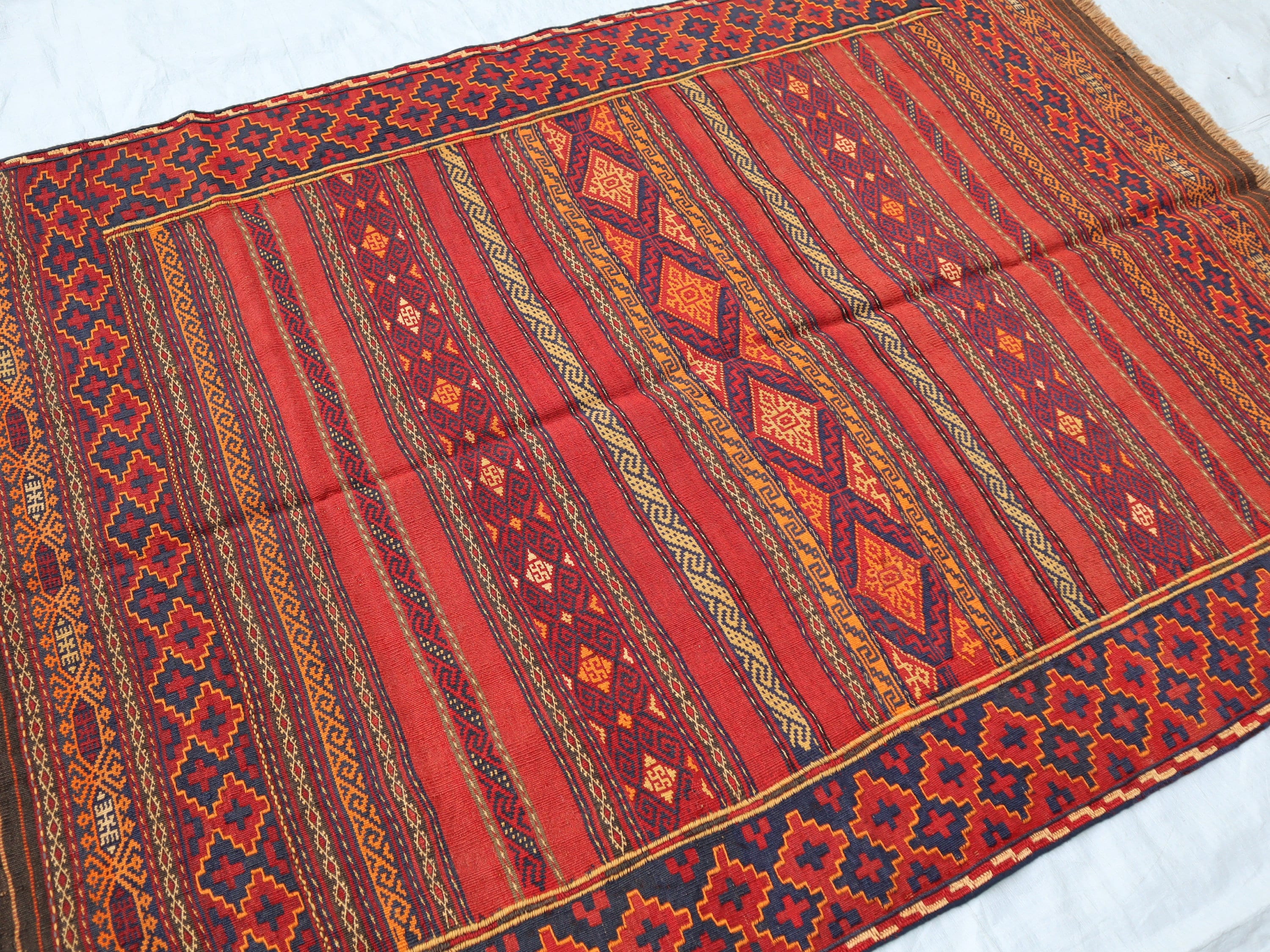 4 x 6フィートのアンティークキリムラグ、ヴィンテージ幾何学模様