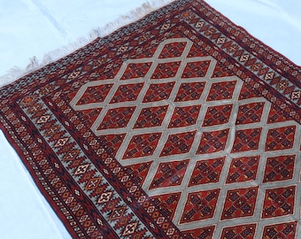 4x6 Vintage Handwoven Rug, Red Gray Afghan Tribal Wool Bohemian Carpet, Medallion Oriental Area Rug, Unique Living room Wall Art Friend Gift