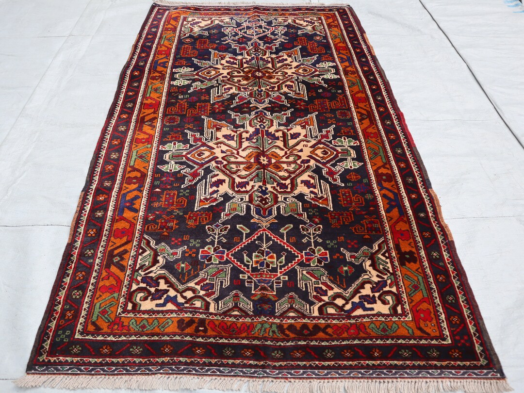 Afghan Rug 3x5 Ft Vintage Rug, Turkmen Caucasian Rug, 1960s