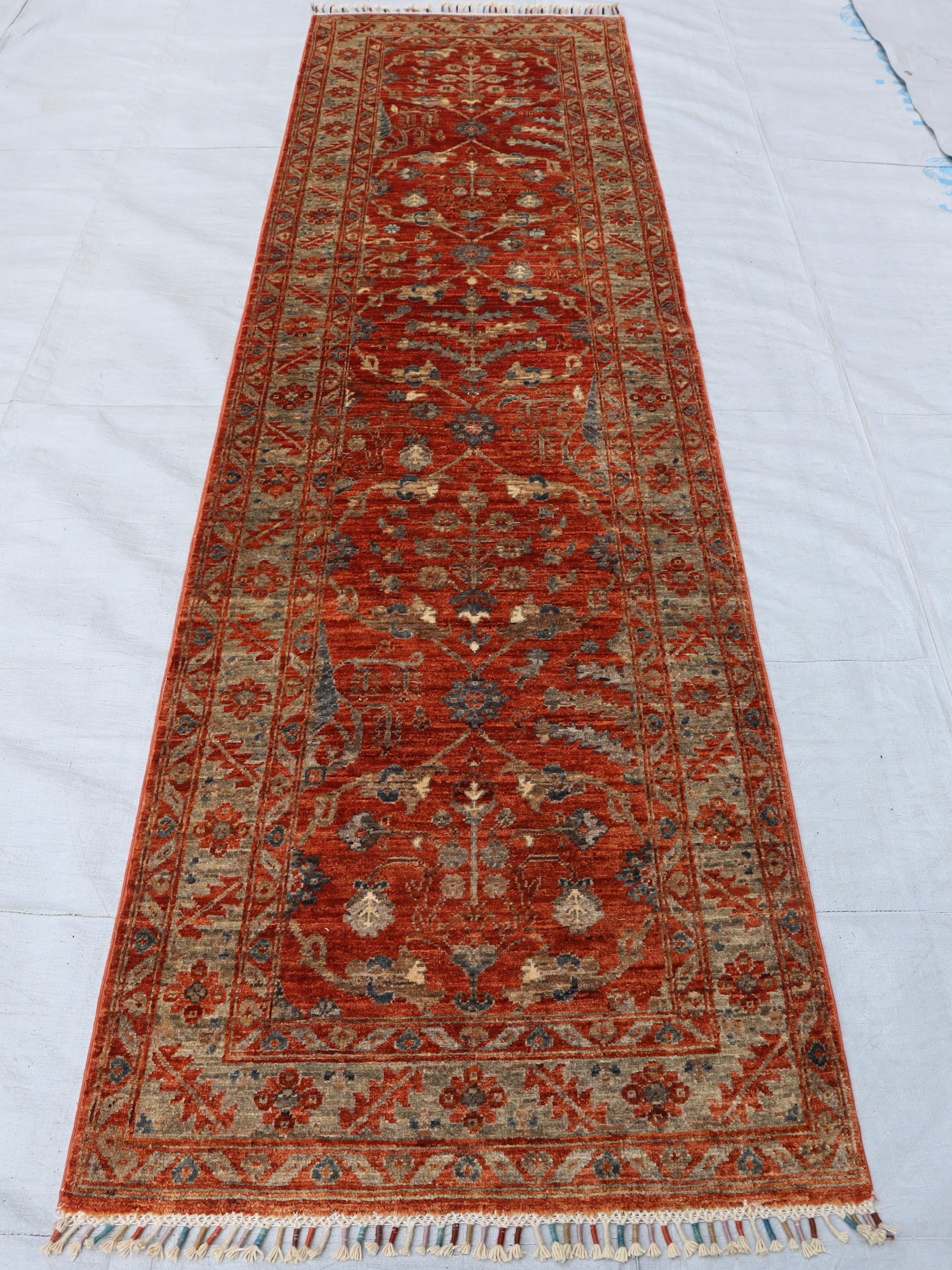 美しい2x9アフガンランナーラグ、エキゾチックなレッドビジャー