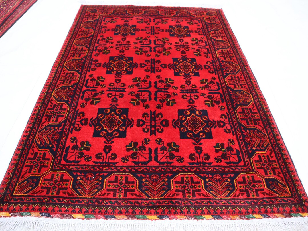 Afghan Bukhara Rug 3x5, Oriental Turkmen Hand-knotted Rug 100x150