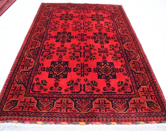 Afghan Bukhara rug 3x5, Oriental Turkmen Hand-Knotted rug 100x150 cm High Pile Vintage Carpet In Excellent Condition, Tribal Rug, Afghan rug