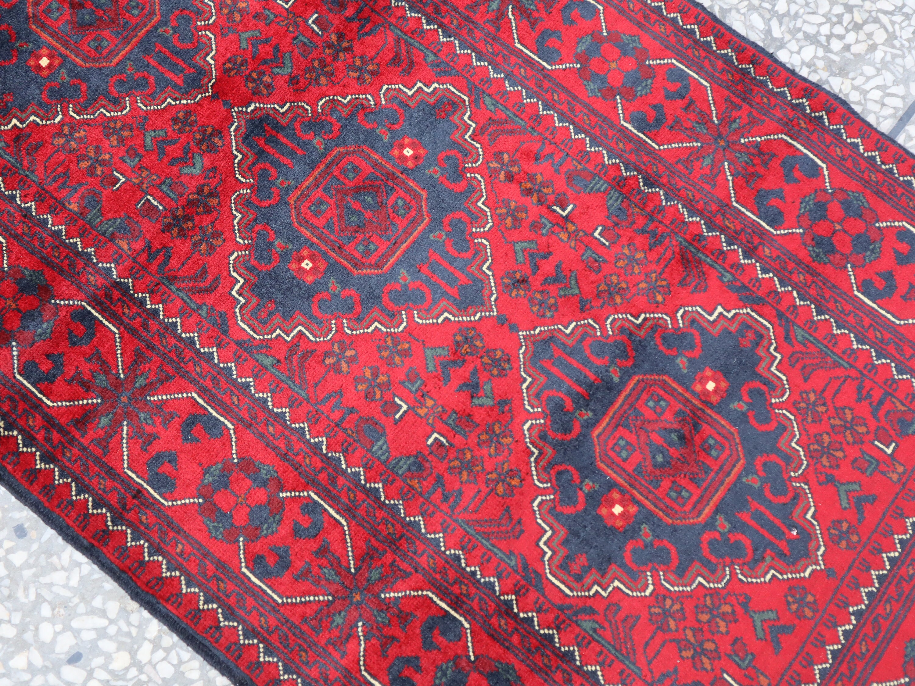 2x6 レッド アフガニスタン ボハラ ランナー ラグ、ハンドメイドの