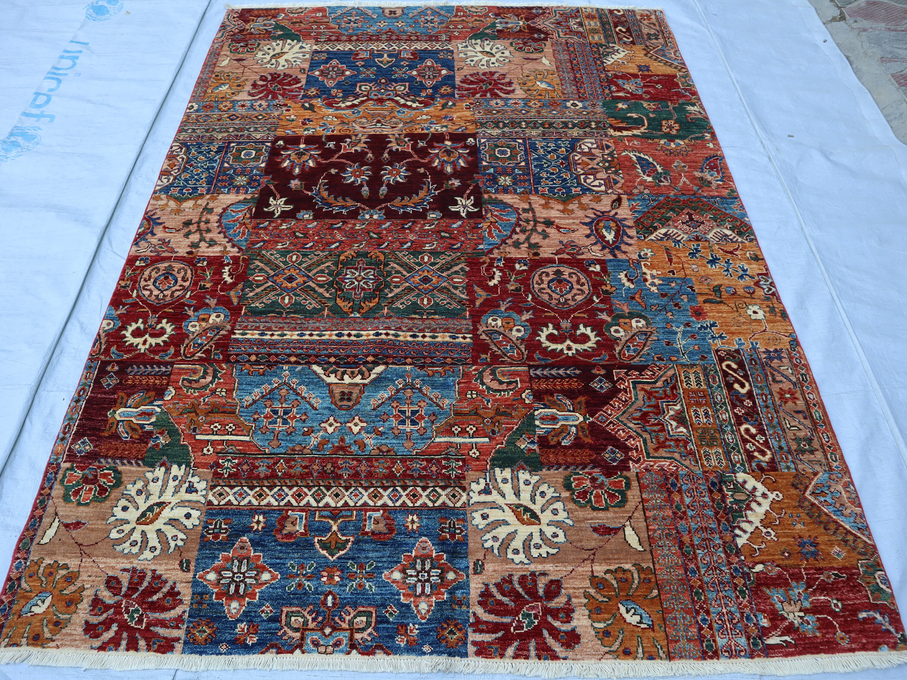 5x8 手織りギャッベパッチワークラグ、鮮やかなカラフルなホームラ