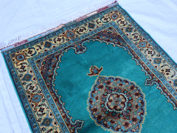 3x4 Blue Turquoise Aesthtic Area Rug, Afghan Handmade Rug, Small