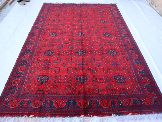 大型ヴィンテージラグ　トルクメン族　ウール（276×201cm）レッド・ブラック 大型ヴィンテージラグ トルクメン族 ウール（276×201cm）レッド