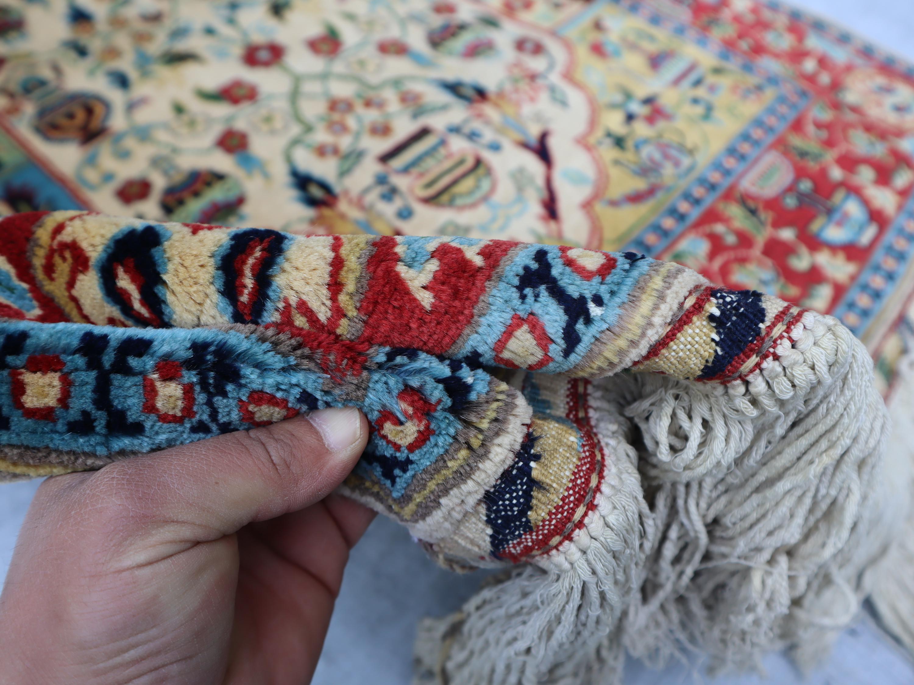 3x5 ハンドメイド ベージュレッドラグ、小さなアフガニスタン