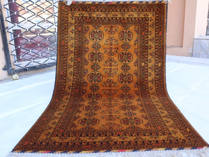 Waziri Rug Vibrant 3x5 Handmade Waziri Yellow Pink Green Rug - Turkmen Tribal ...