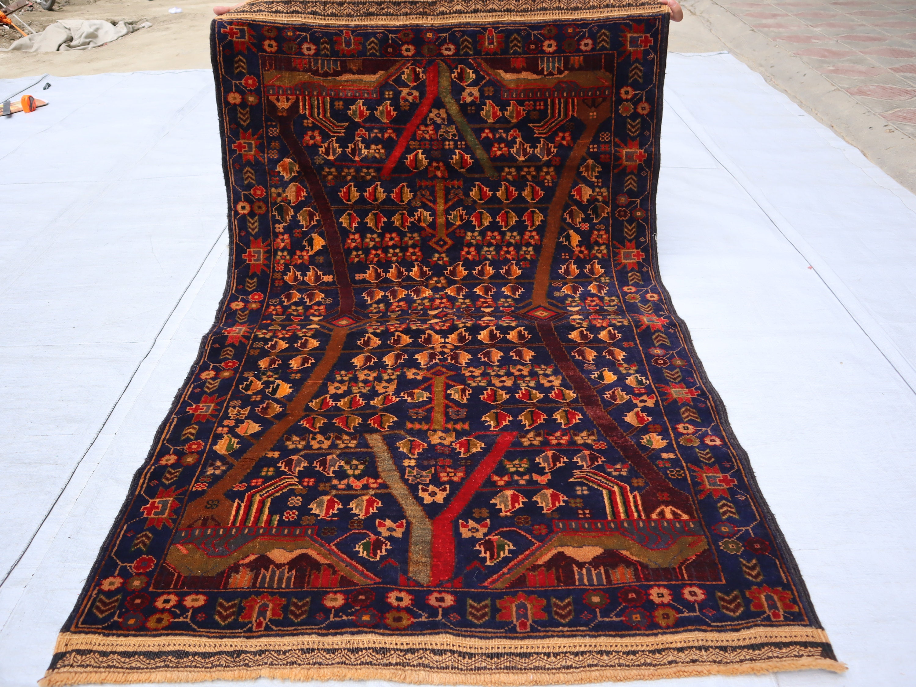 3x4 アフガニスタンヴィンテージラグ/ソフトパイルトルクメン