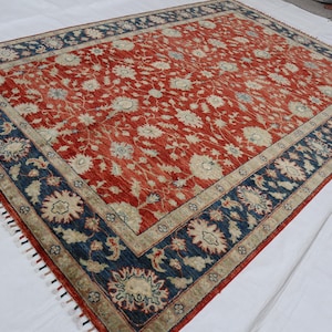 6x9 Red Blue Oushak Area Rug - Hand Knotted Veg dyes Wool Turkish Rug - Living Room Rug -Bedroom, Afghn Rug - Dining Table Rug, Flower rug