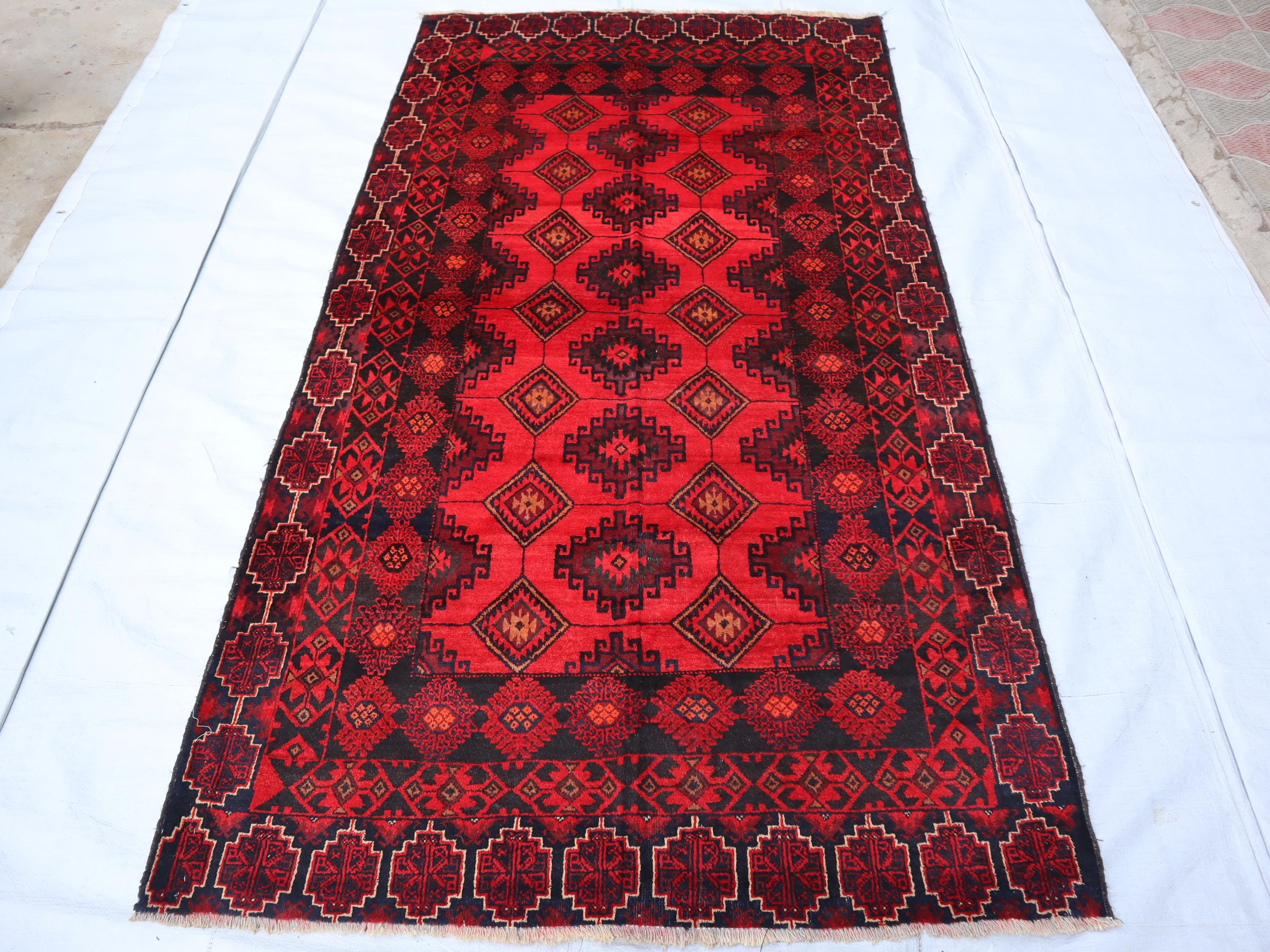 Collectors Piece 8x4 Afghan 60s Antique Caucasian Rug 4'7x8'5 Ft