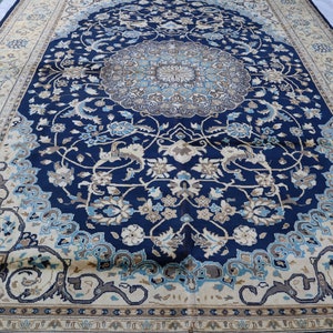 6x9 Handmade Nain Design Afghan  Rug, Soft wool rug, blue beige floral soft pile area rug, Turkish Carpet, Hand knotted Rug, home décor Rug