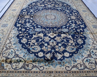 6x9 Handmade Afghan  Rug, Soft wool blue beige floral soft pile area rug, Turkish Carpet, Hand knotted, home décor carpet