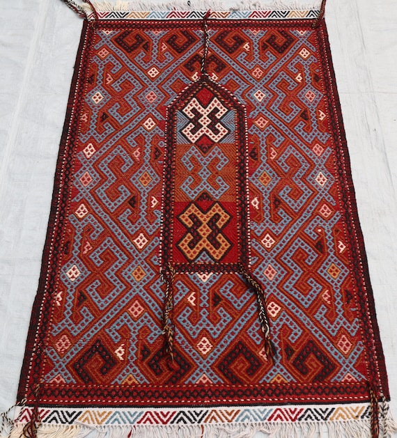 Roter Gebetsteppich (2x4 Fuß), handgeknüpfter afghanischer Kelim-Teppich, Sumak-Teppich für Wohnzimmer, Schlafzimmer, Wanddekoration, preiswerter Wollteppich