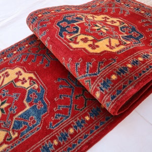 Red 2x5 runner rug, Handmade Small Ethnic rug, Bedside Turkmen tribal runner, Kitchen runner, Oriental rug for living room, hallway rug