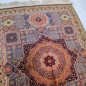 5x7 Afghan Silk rug, Mamluk rug, Handmade Medallion Turkish Silk Carpet, Multicolor Fine Rugs for living room bedroom Soft pile designer rug