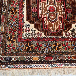 2 x 4 fot antik matta, afghansk handknuten ullmatta, turkmensk 3x5 vintagematta, heminredningsmatta, tribal orientalisk matta, sovrums-vardagsrumsmatta bild 2