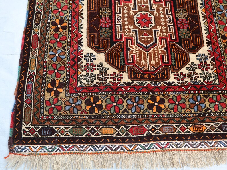 2 x 4 fot antik matta, afghansk handknuten ullmatta, turkmensk 3x5 vintagematta, heminredningsmatta, tribal orientalisk matta, sovrums-vardagsrumsmatta bild 2