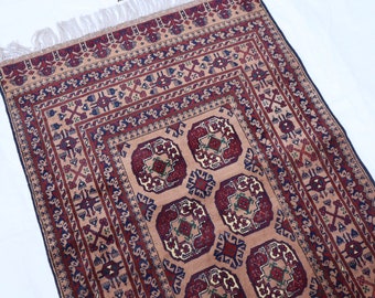 2'9x6'5 ft Läuferteppich/Beige-Roségold-Bokhara, Ersari-Teppich, afghanische orientalische Turkmenen. Geometrischer Vintage-Tribal-Teppichläufer für den Flur, 2,1 m