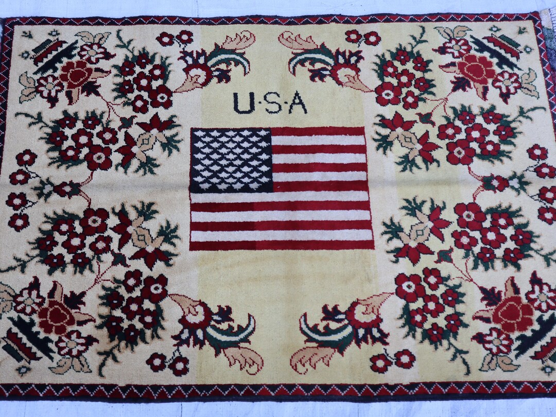 2x4 American USA Flag Rug, Handmade National Wall Hanging Rug, Afghan ...