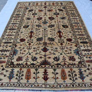Undyed Beige Persian Style 7x10 rug, Serapi Handmade Bidjar Area Rug - Sultani Natural Wool Hand-Knotted Rug for Living Room, Office carpet