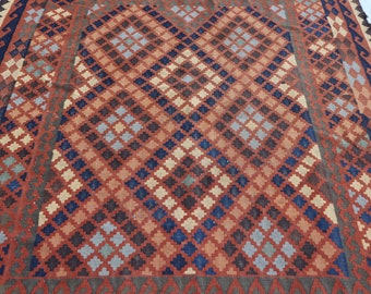 Afghanischer Kelim Teppich, Terrakotta Kariertes Flachgewebe, 250x270 cm