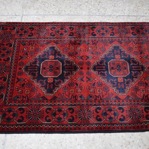 2X4 Hand made Small Turkish Rug, Dark Red Khal Mohammadi, Turkmen Tribal Rug, Afghan Rug, 2x3 Entry Living room, Doormat, Home Decor Gift.