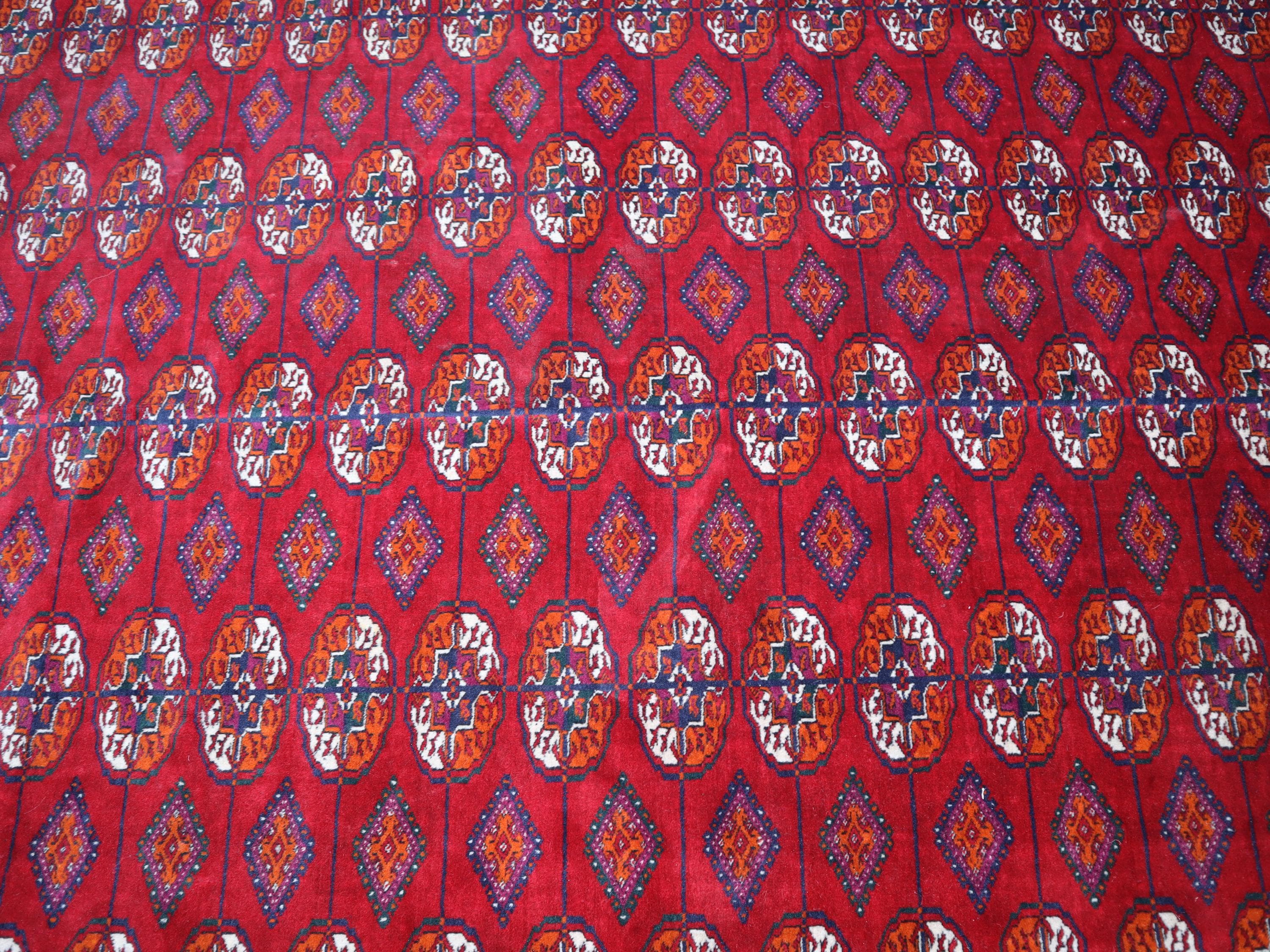 8x12 トルクメン レッドブルーラグ、アンティーク