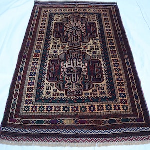 3x5 Tribal Oriental Antique rug, Vintage Afghan Baluch handmade wool rug, Small Accent rug for living room, Gift home office, Turkish carpet