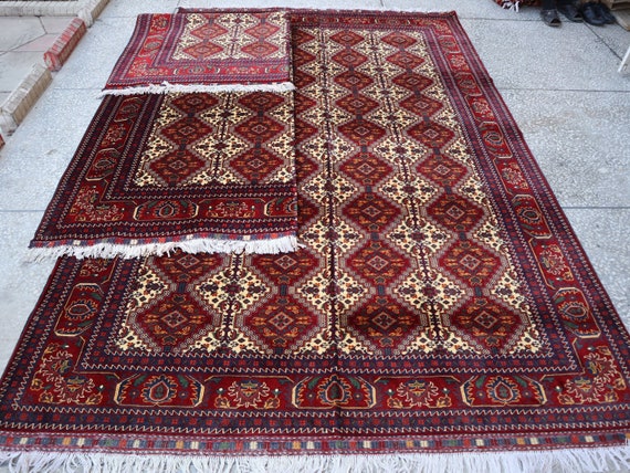 6x10 Afghan Handmade Rug, Red Tribal Area Rug, Turkmen 2 Pcs Pair 6x10 Afghan Handmade Rug, Red Tribal Area Rug, Turkmen 2 Pcs Pair
