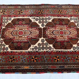 2 x 4 fot antik matta, afghansk handknuten ullmatta, turkmensk 3x5 vintagematta, heminredningsmatta, tribal orientalisk matta, sovrums-vardagsrumsmatta bild 6