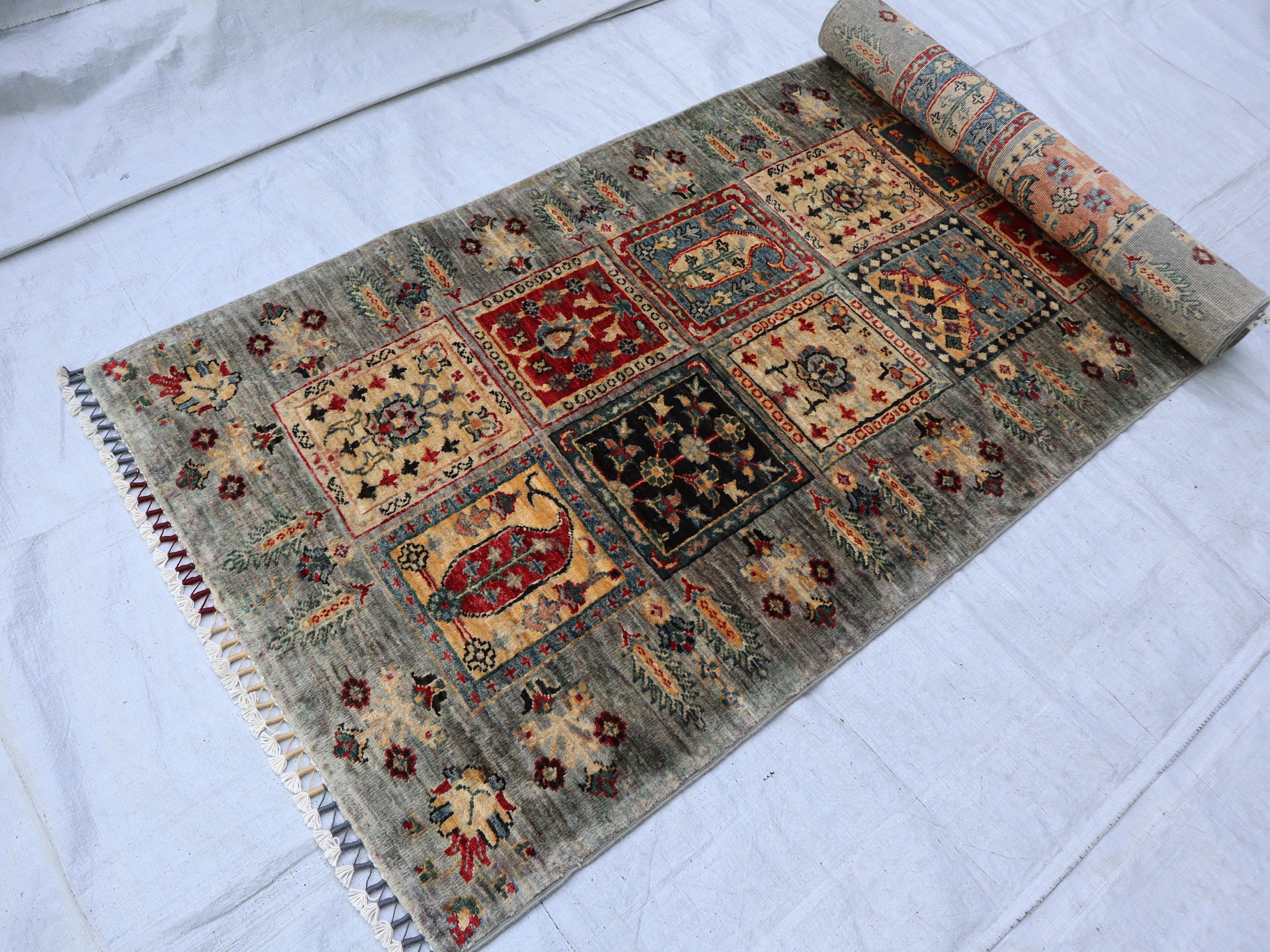 2x9 Handmade Afghan Pictorial Runner, Flower Runner Rug, Multicolor ...