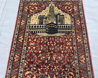Tappeto da preghiera turco in lana: tappeto vintage fatto a mano in stile boho (88 x 95 cm), tappeto da preghiera afghano tessuto a mano, tappeto da preghiera di alta qualità kps 300