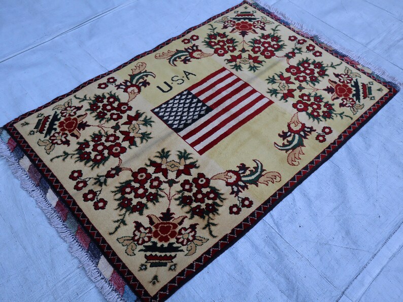 Nationals Rug 2x4 American USA Flag Rug, Handmade National Wall Hanging Rug, Afghan ...