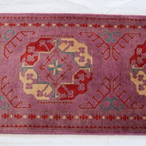 Purple 2x5 Handmade runner rug, Afghan Bokhara wool runner, Turkmen Ersari Tribal Rug, Hallway rug, Oriental Floor, Kitchen Entryway, Gift image 3
