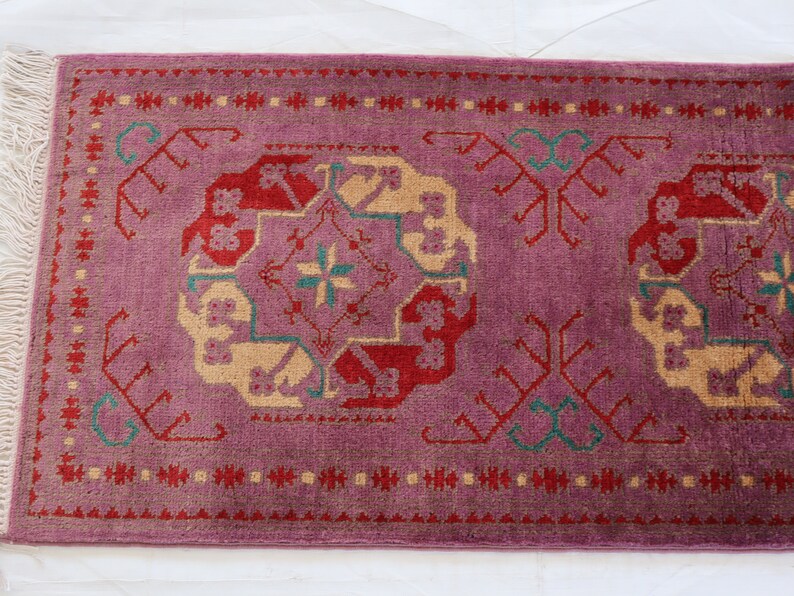 Purple 2x5 Handmade runner rug, Afghan Bokhara wool runner, Turkmen Ersari Tribal Rug, Hallway rug, Oriental Floor, Kitchen Entryway, Gift image 3