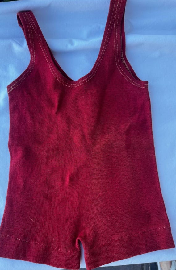 Vintage Red Woolen Baby Jumper Romper Onesie Layette