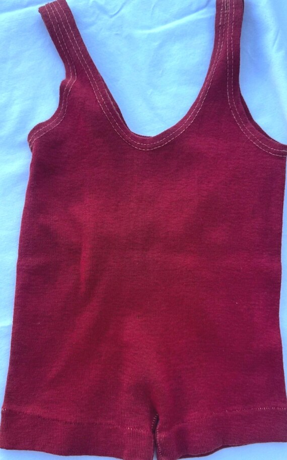 Vintage Red Woolen Baby Jumper Romper Onesie Layette View 3
