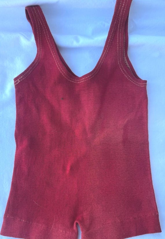 Vintage Red Woolen Baby Jumper Romper Onesie Layette View 2