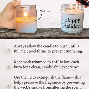 a hand lighting a candle and a hand extinguishing a candle, with instructions on how to properly use a candle.