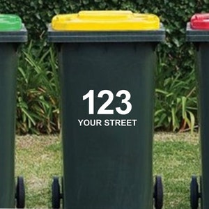 20 Colours Custom Wheelie Bin Number, Rubbish Bin Street Name, Address, House Number, Vinyl Decal, Sticker, Gift, Premium Outdoor Vinyl image 1