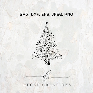 COMPRE 3 GANHE 1 GRÁTIS..Swirly Christmas Tree Silhouette Clipart Digital Cut File Design Decal Stencil Template Vector Svg,Dxf,Png,Eps
