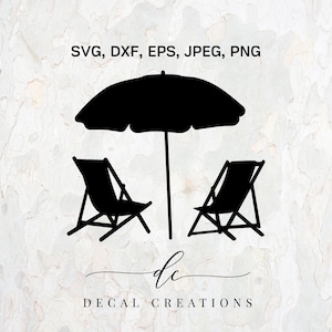 BUY 3 GET 1 FREE.. Chairs and Umbrella Silhouette Clipart Digital Cut File Design Decal Stencil Template Vector Svg,Dxf,Png,Eps,Jpeg