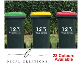 20 Colours Custom Wheelie Bin Number, Rubbish Bin Street Name, Address, House Number, Vinyl Decal, Sticker, Gift, Premium Outdoor Vinyl